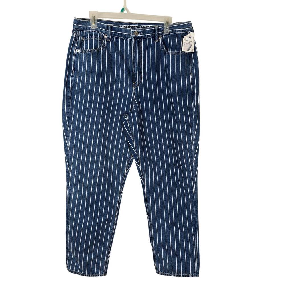 American Eagle Mom Jeans Women's 14R Blue White Striped Casual Festival Summer
